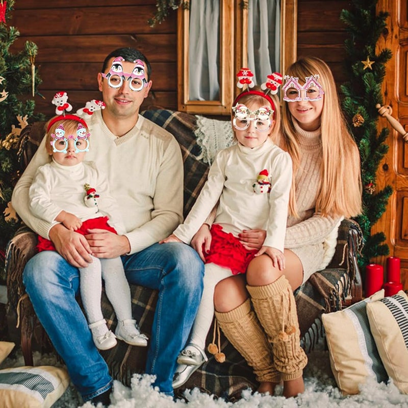 Runloon 12PCS Christmas Glasses, Pink Christmas Party Paper Glasses Photo Booth Props Holiday Eyeglasses Frames for Xmas Party Supplies Decorations - Image 3